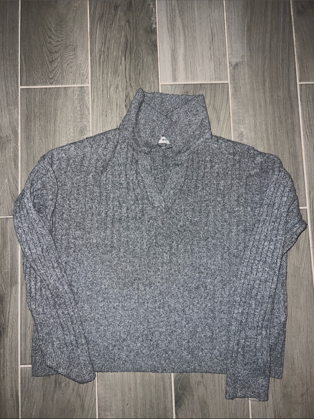 Gray Ribbed Mock Neck Sweater